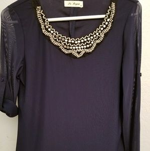 Navy Blue Dress Blouse